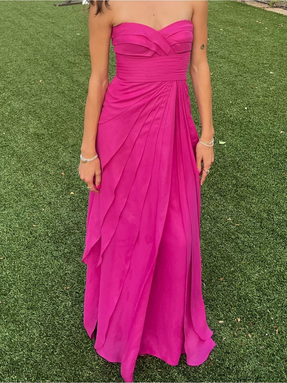 Cache strapless formal gown
